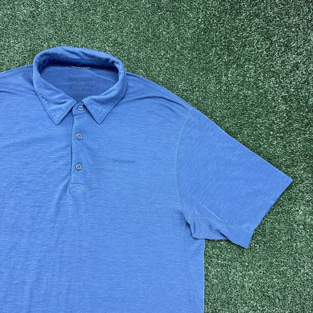 Patagonia Men's Short Sleeve Polo Shirt Size Medium Blue Stretch